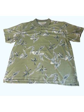 Vintage Aloha Hut Xxl Sage Green Bird of Paradise Print Hawaian Polyester